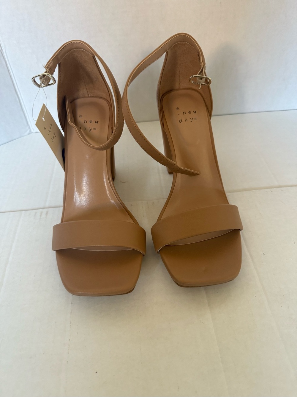 a new day Tan Square-Toe Ankle-Strap Block Heels